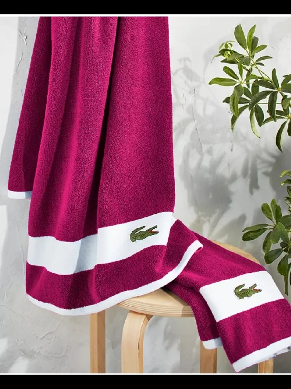 Lacoste Heritage Sport Stripe Logo Cotton 6-Pc. Bath Towel Set Pink